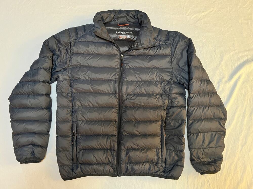 Hawke & Co Sport Mens Medium Packable Down Puffer Jacket Black 90% Duck Down